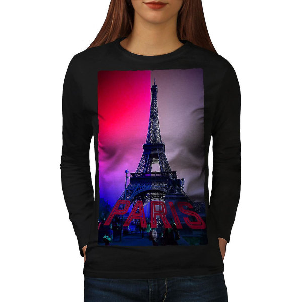 Färgad Landmark Tower Kvinnor svart långärmad T-shirt