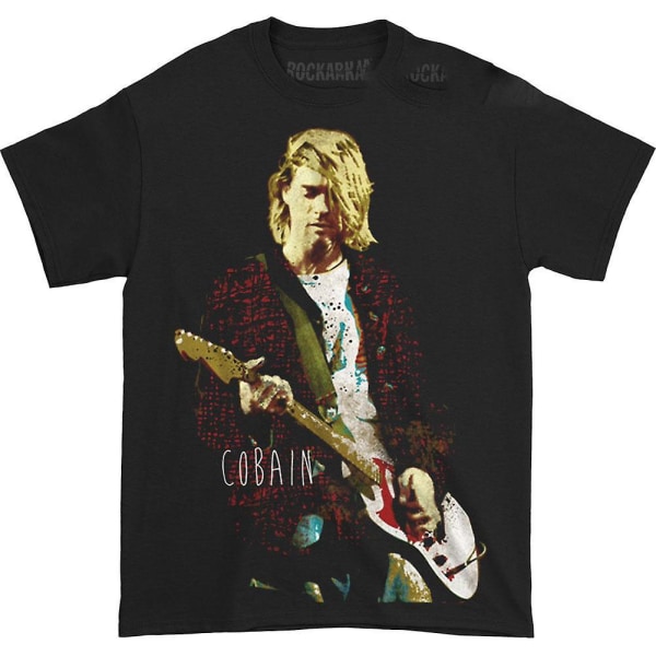 Nirvana Kurt Cobain Röd Jacka Guitar Photo T-shirt för män XL