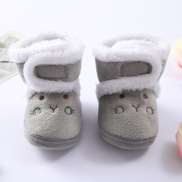 Vintervarma nyfödda toddler 1 år baby Flickor Pojkar Skor Mjuk sula Pälssnöskor 0-18M Gray 7-12 Months