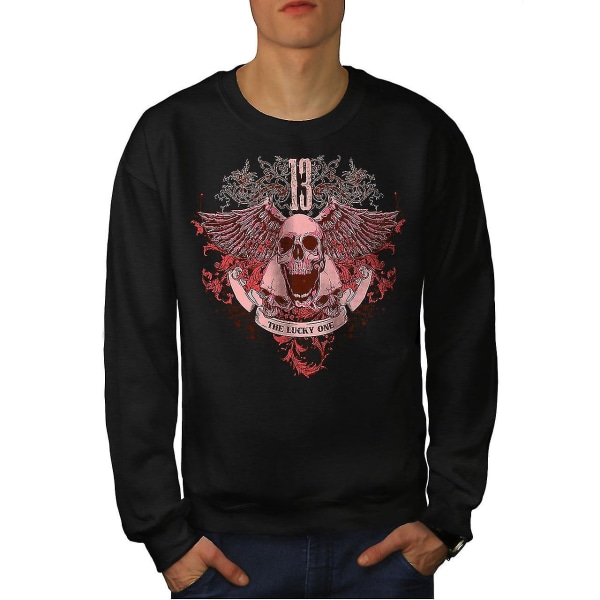 13 The Lucky One Skull Men Blacksweatshirt | Wellcoda XXL