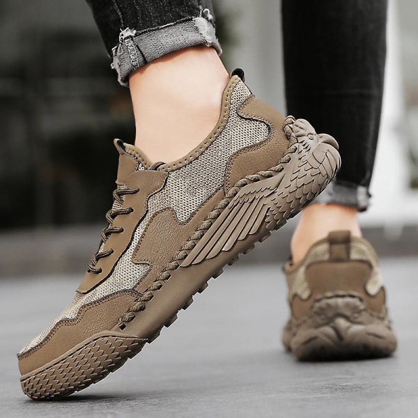 Promenadskor för män Andas Flying Woven Mesh joggingskor Halkfria sneakers 3C9903 Khaki 41