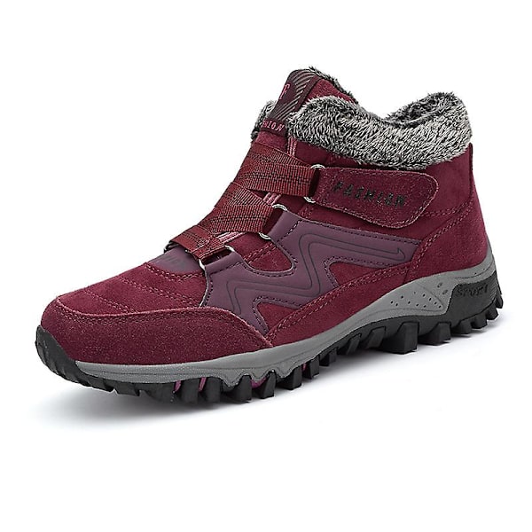 Snöskor för damer Vattentäta Slip On Päls Fodrade Sneakers Vinter Varma Skor 2K6137 Red 37