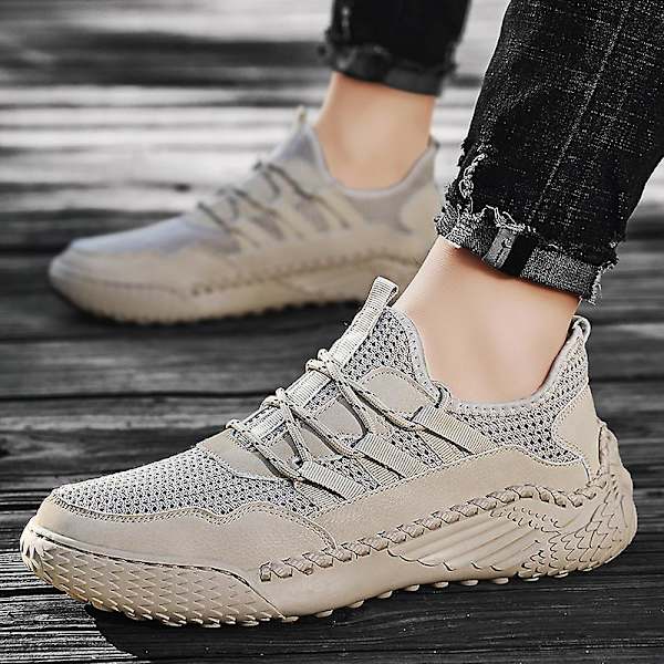 Promenadskor för män Andas Flying Woven Mesh joggingskor Halkfria sneakers 3C9902 Beige 40