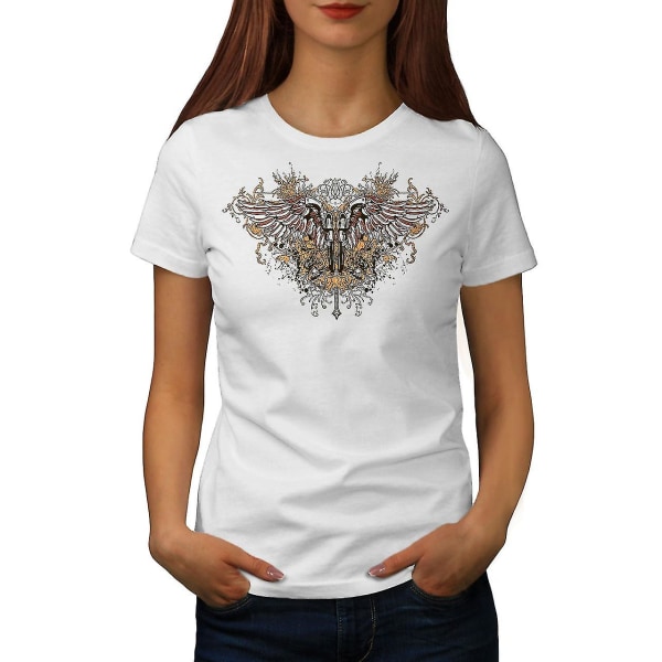 Pistol Gun Angel Wing Whitet-shirt för kvinnor 3XL