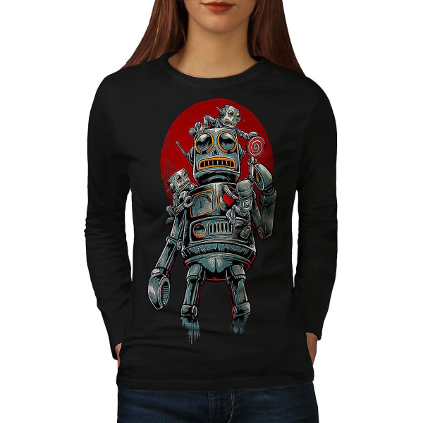 Crazy Robot Women Blacklong Sleeve T-shirt S