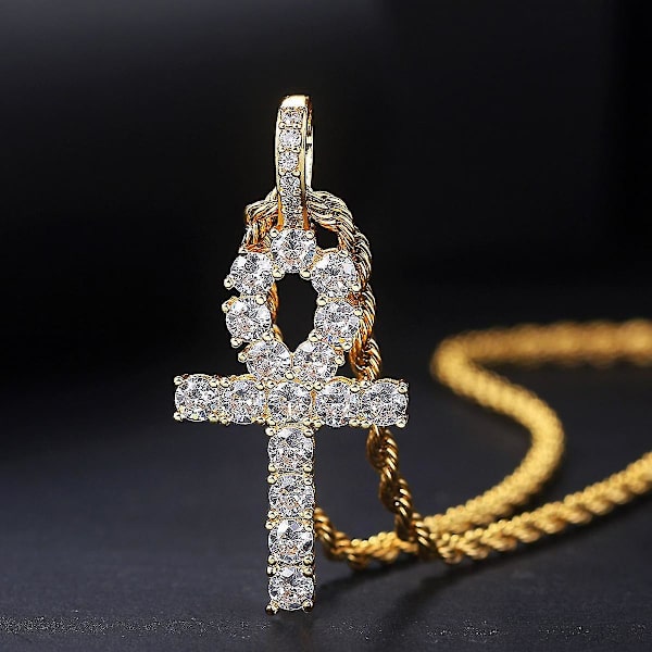 14k guldpläterad korshalsband för kvinnor | Korshänge | Guldhalsband för kvinnor Ankh Gold White