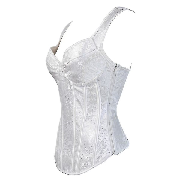 Damer Gothic Jacquard Axelremmar Overbust Korsett Bustier Viktminskning Steampunk Korsetter Med Kopp Dragkedja Sida Sexig Korselett white 5XL