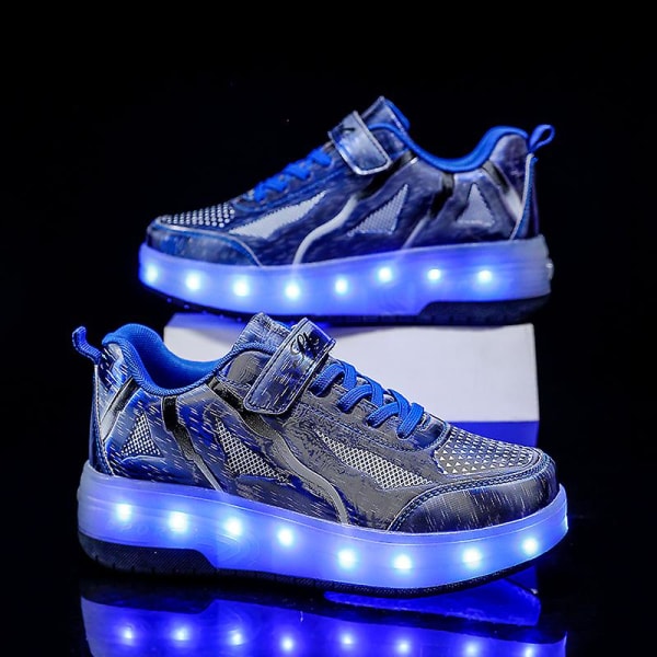 Barnsneakers Dubbelhjulsskor Led Light Skor q8 Blue 28