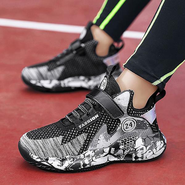 Basketskor för barn Mode Pojkar Flickor Sneakers Andas Sportskor 2202 BlackWhite 34