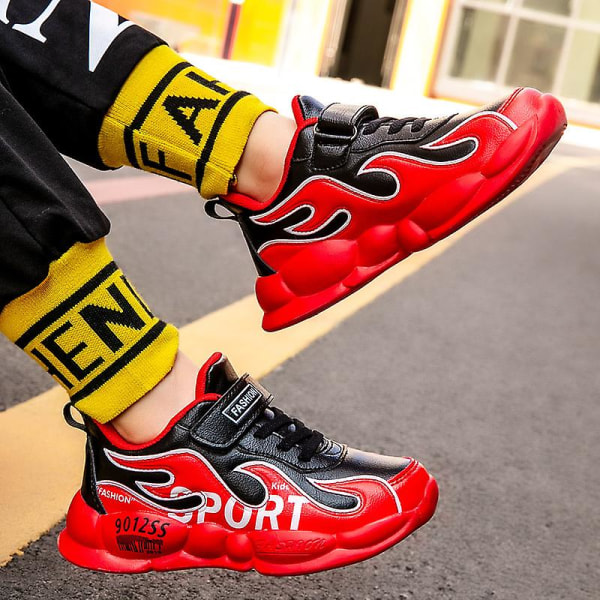 Pojkar Flickor Sneakers Andas löparskor Mode Sportskor för barn 2La02-1 BlackRed 34