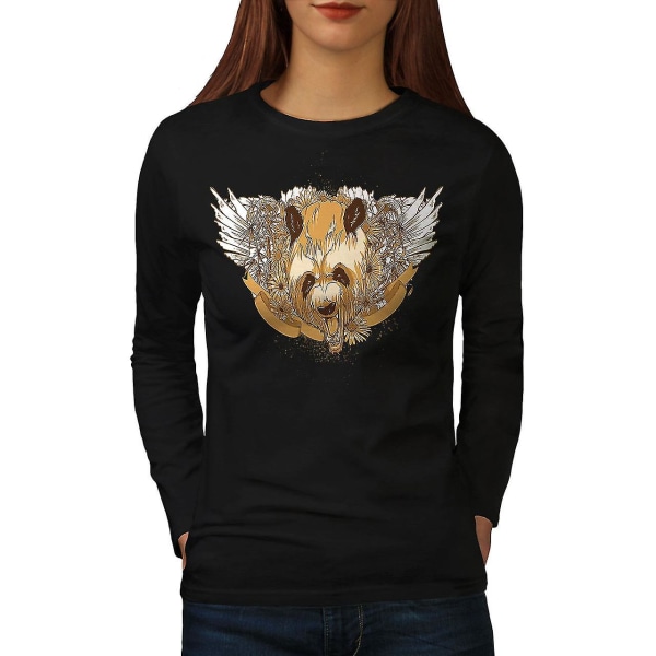 Panda Head Wings Animal Women Blacklong Sleeve T-shirt | Wellcoda XXL