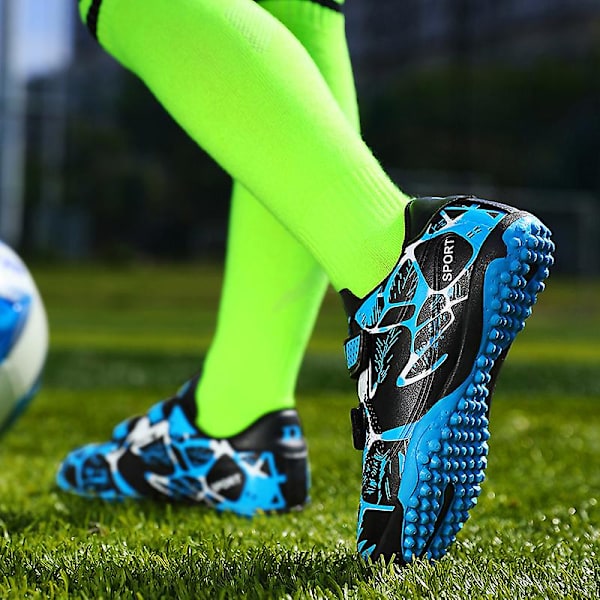 Fotbollsskor för barn Halkfria fotbollsskor Klossar Gräs Fotbollssneakers Yj166 Blue 30