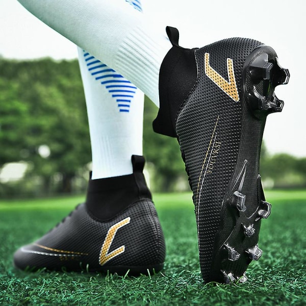 Fotbollsskor för män Fotbollsskor med hög ankel för vuxna Grästräning Sport Skor Sneakers 2Jz80A Black 37