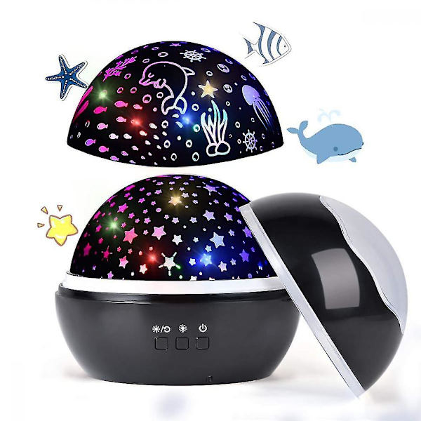 2-i-1 Led Star Light-projektor, Ocean Wave-projektionslampa, 8-färger (svart)