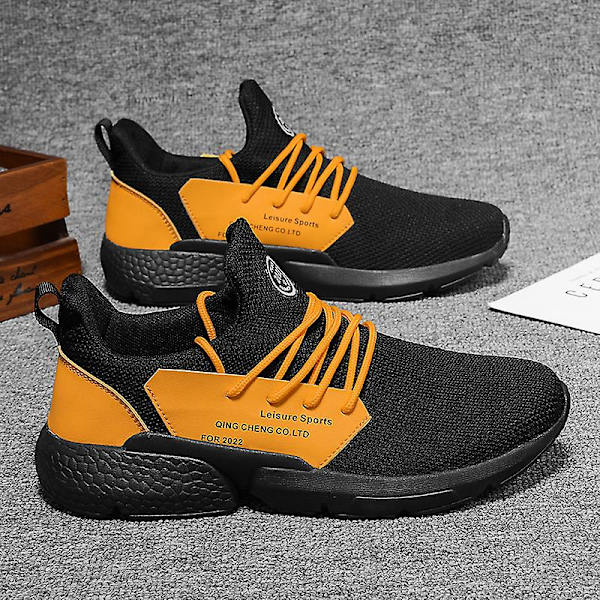 Herrsneakers Lättviktssportlöparskor Andas promenadskor BlackYellow 39