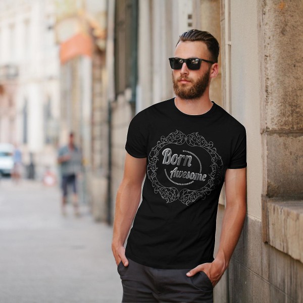 Born Awsome Cool Slogan Men Blackt-shirt L