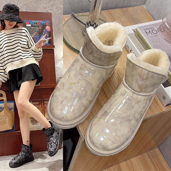 Dam Vinterstövlar Snow Boot Plysch Varma Skor Vattentät Boot X-01 Beige 38