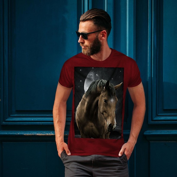 Horse Space Moon Animal Man T-shirt L