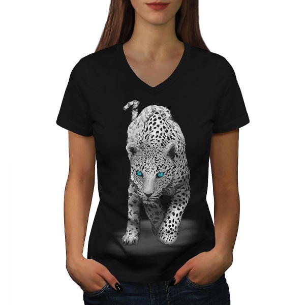 Panther Blue Eyes Animal Women Blackv-neck T-shirt M
