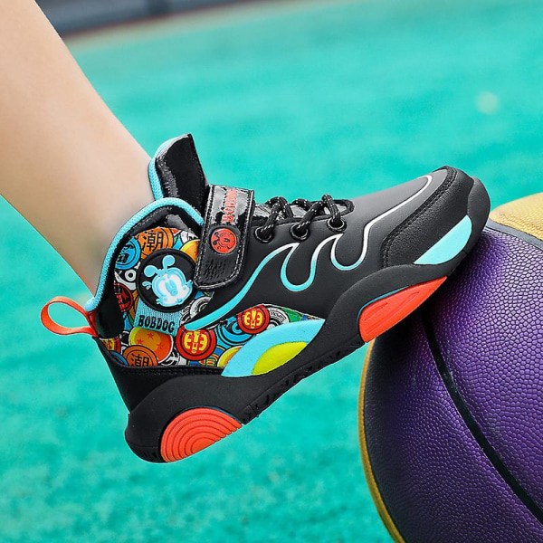 Barn Basketskor Mode Pojkar Flickor Sneakers Andas Sportskor 7692 BlackBlue 30