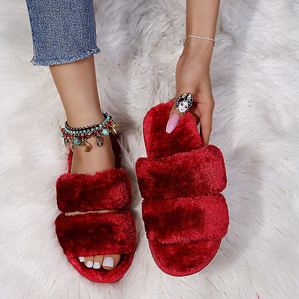 Damtofflor Flat Home Outdoor Casual Fur Tofflor Inomhus plysch tofflor Gul Red 41