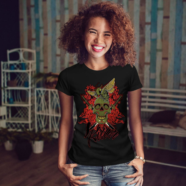 Killer Rose Bug Skull Women Blackt-shirt | Wellcoda XXL
