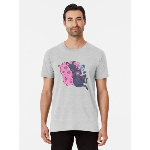 Söt Kitty med tekopp Premium T-shirt Heather Grey M_Front