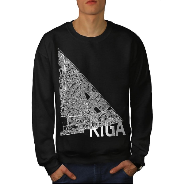 Riga Stadskarta Mode Män Blacksweatshirt | Wellcoda XXL