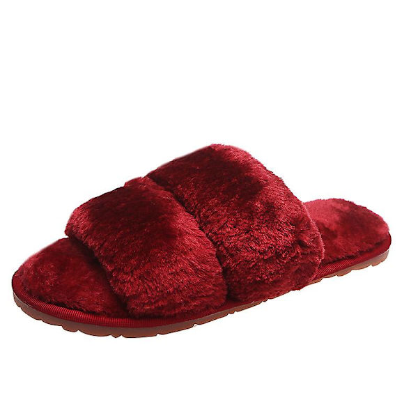 Damtofflor Flat Home Outdoor Casual Fur Tofflor Inomhus plysch tofflor Gul Red 37