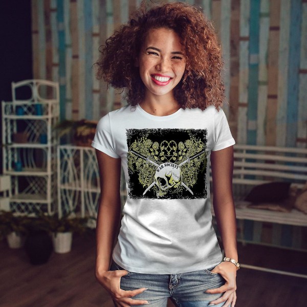 War Society Death Skull Women Whitet-shirt XXL
