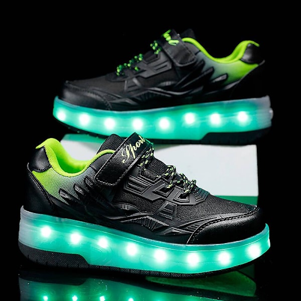 Barnsneakers Dubbelhjulsskor Led Light Skor q7 Black 37