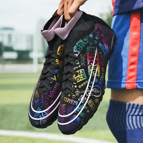Fotbollsskor för män Fotbollsskor med hög ankel för vuxna Grästräning Sport Skor Sneakers 2J339 Black 37