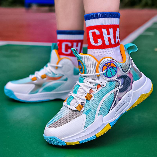 Pojkar Basketskor Andas löparskor Mode Sneakers 3Da853 WhiteYellow 40
