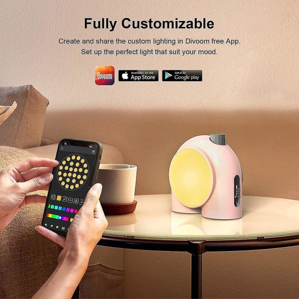 Divoom Planet-10 - Trådlös Smart Bordslampa, Programmerbar Mood Light med RGB LED, Rosa