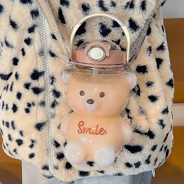 Bear Halmflaska Tecknad Kid Vattenflaska Klar Anti-läckage Återanvändbar vattenflaska Milk Coffee 1000ml