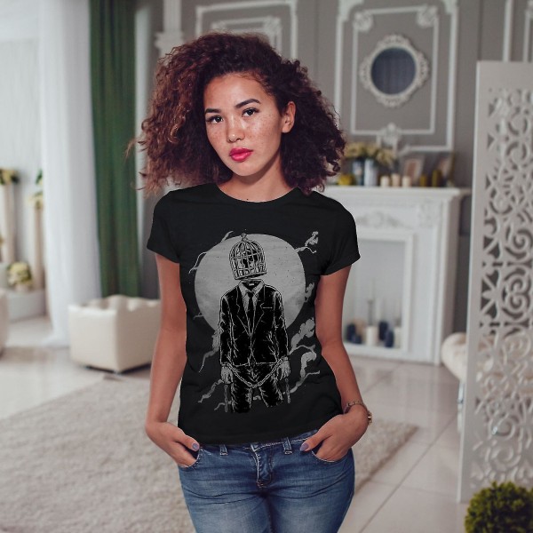 Skull Moon Cage Fashion Women Blackt-shirt M