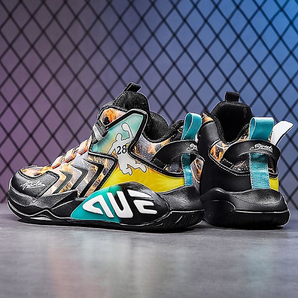 Basketskor för barn Mode Halkfria sneakers Andas Pojkar Flickor Sportskor 2901 Yellow 34