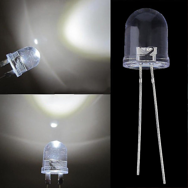 20st 10mm 0,5w Vit 290 000 mcd 40° Large Chip Ultra Bright LED-lampor