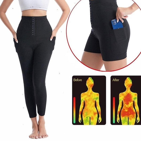 Svett Bastu Byxor Body Shaper Waist trainer Thermo Shapewear Korsett Hög midja Slimming Byxor Gym Leggings Träning Fitness Fajas, 5 poäng M