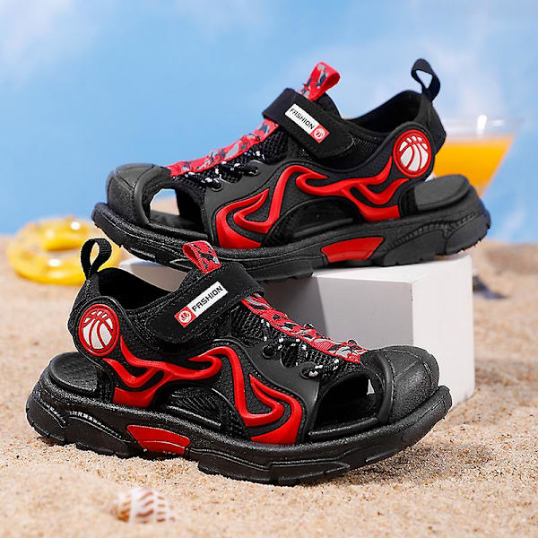 Strandtofflor för barn Modesandaler Halkfria inomhusskor utomhus 8808 BlackRed 34
