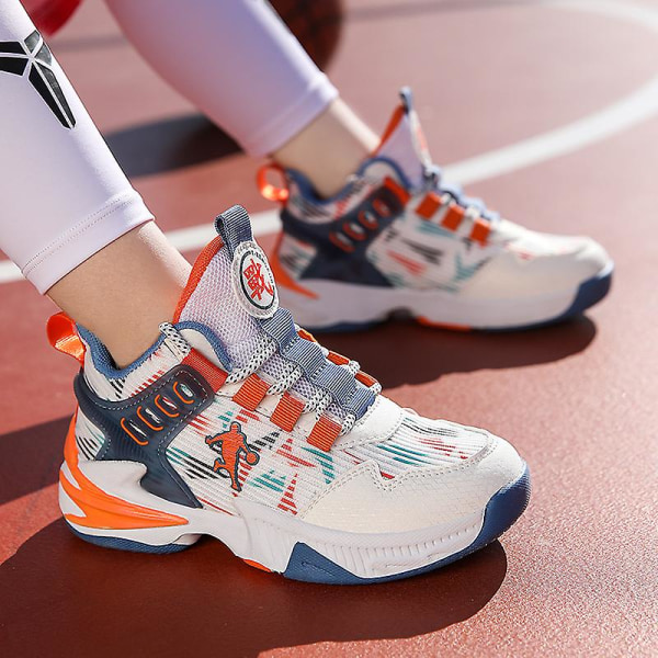 Basketskor för pojkar Mode Halkfria sneakers Sportskor som andas 3B2330 WhiteOrange 33