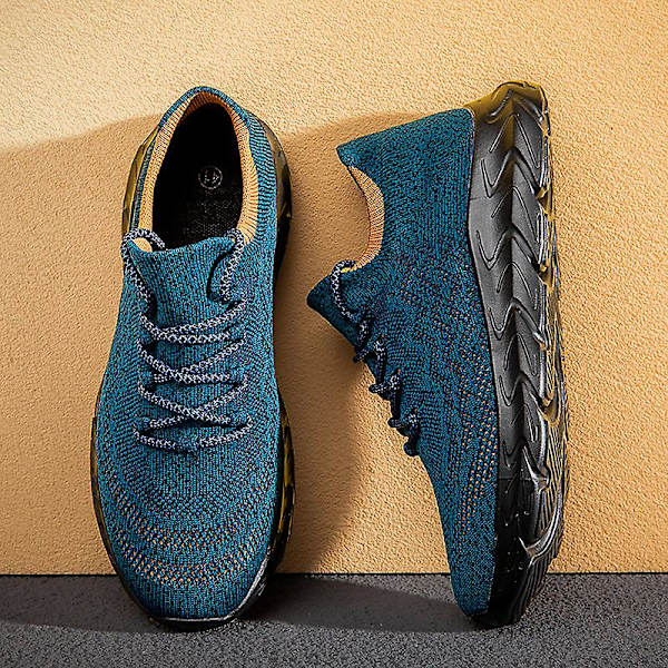 Sneakers för flugvävning för män Andas löparskor Mode sportskor 3A836 Blue 41