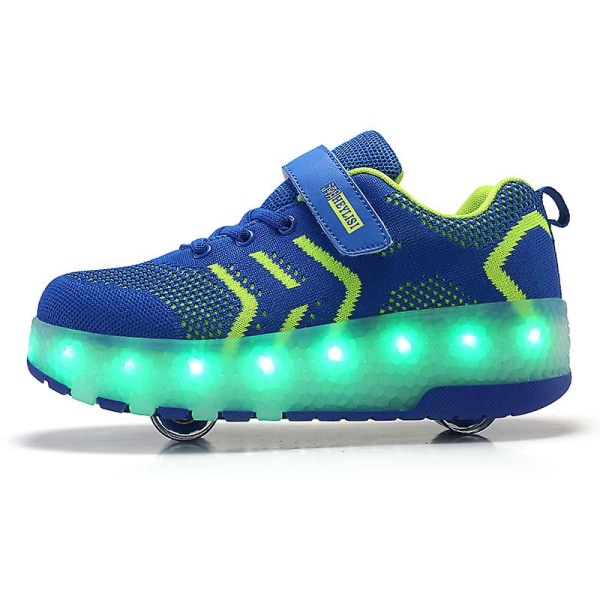 Barnsneakers Dubbelhjulsskor Led Light Skor för flickor 2101 Blue 34