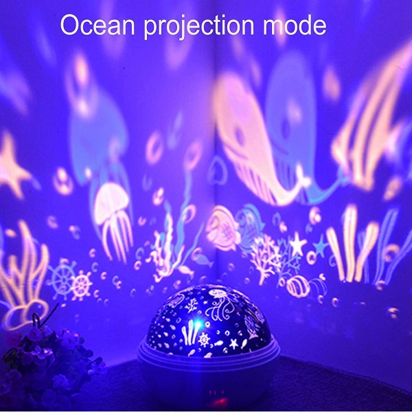 Barnstjärna Nattljus Havsprojektionsljus 8 färger Bytande lampa 360 grader Roterande Varm