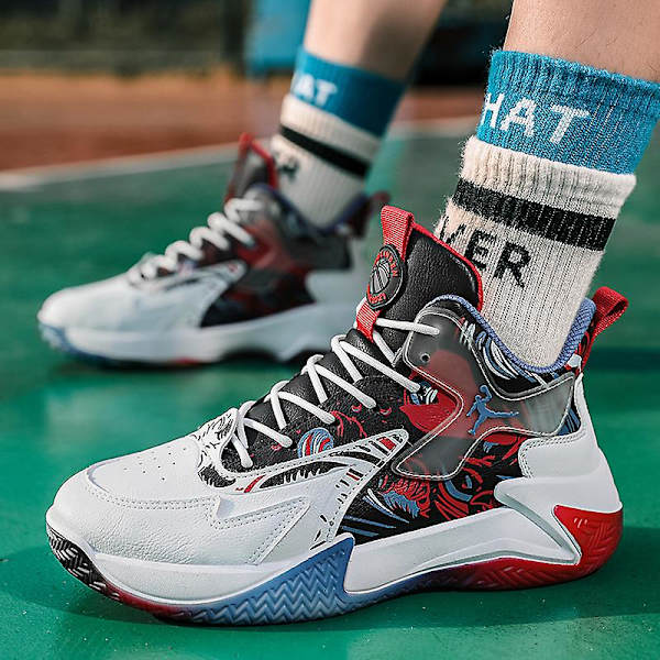 Basketskor för män Mode Halkfria sneakers Sportskor som andas Yjk801 WhiteRed 41