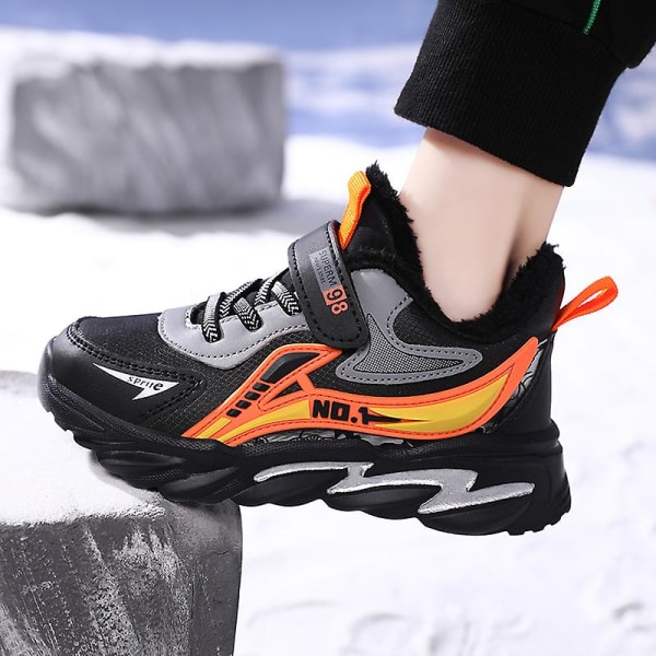 Barn Vintervarma Sneakers Flickor Pojkar Snow Outdoor löparskor M2188 BlackOrange 35