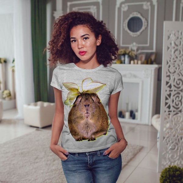 Marsvin blomma djur kvinnor T-shirt L