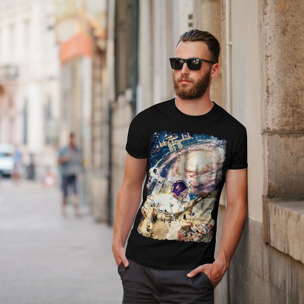 Galaxy Earth Cosmos Men Blackt-shirt | Wellcoda XL