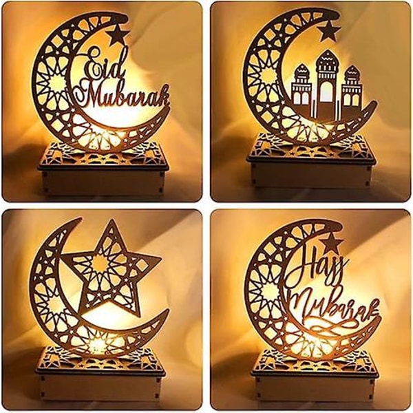 Ramadan Dekorativ Lampa Ramadan Dekoration Led Trä Mubarak Ramadan Lampa style 5