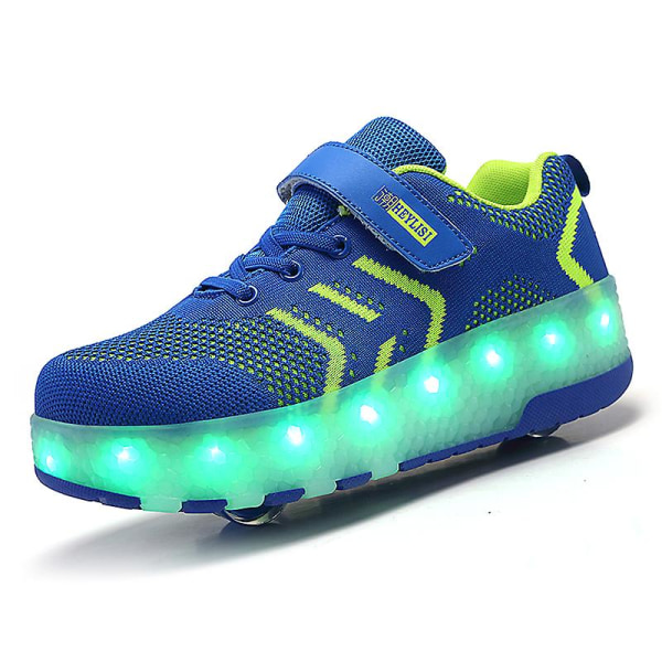 Barnsneakers Dubbelhjulsskor Led Light Skor för flickor 2101 Blue 30